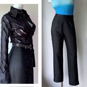 NWT Bebe Black Cigarette Leg Split Hem Silk Shantung Tuxedo Trousers - size 4